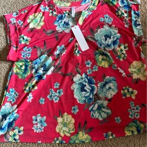 Hawaiian Lightweight Floral Dear Scarlett Blouse 2X Relaxed Fit New With Tags